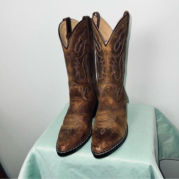 Smoky Mountain Boots Distressed Brown Western Cowboy Boots - Youth Size 4 - Picture 3 of 8